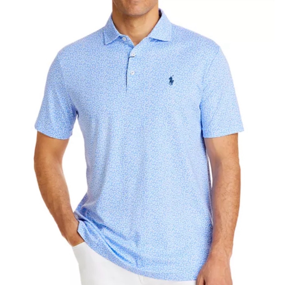Polo by Ralph Lauren Men's Light Blue Patterned Polo Shirt Size Small